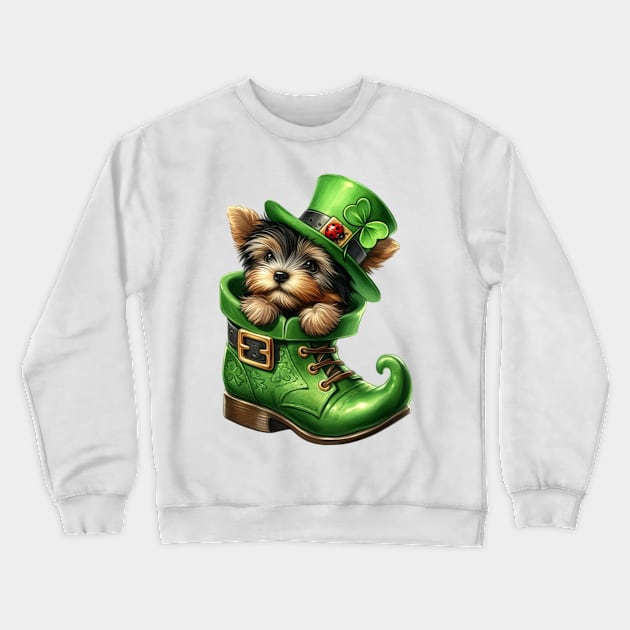 Yorkshire Terrier Dog Shoes For Patricks Day Crewneck Sweatshirt by Chromatic Fusion Studio